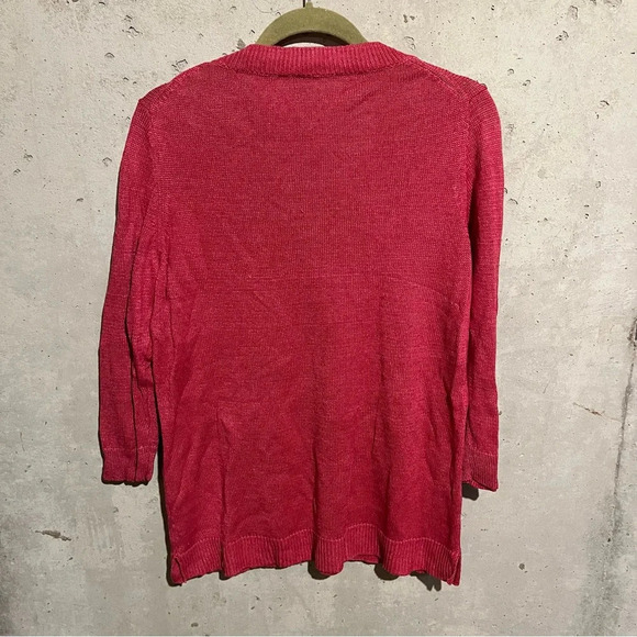 Talbots 100% Linen Sweater Raspberry Pink V-Neck Women’s Size XL - Picture 6 of 9